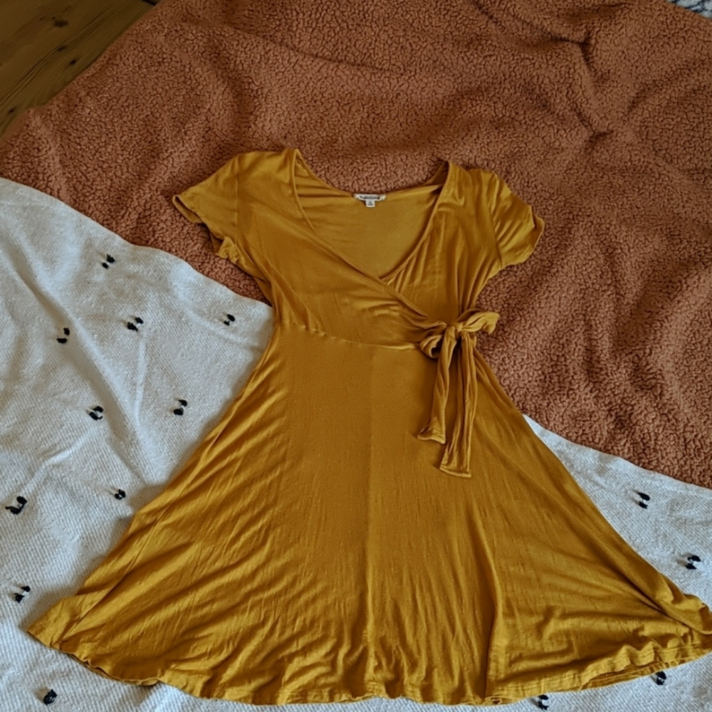 Yellow Faux Wrap Dress